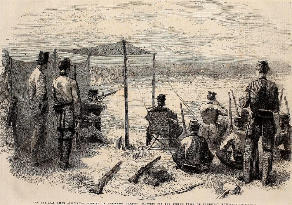 The National Rifle Association Meeting on Wimbledon Common, Shooting for the Queen's Prize on Wednesday Week. Illustration for The Illustrated London News, 20 July 1861.